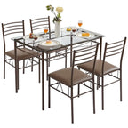 Juego de comedor de 5 piezas negro/plateado, mesa de cristal templado y 4 sillas de PU, capacidad para 4 personas