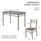 Juego de comedor de 5 piezas negro/plateado, mesa de cristal templado y 4 sillas de PU, capacidad para 4 personas