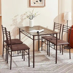 Juego de comedor de 5 piezas negro/plateado, mesa de cristal templado y 4 sillas de PU, capacidad para 4 personas