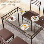 Juego de comedor de 5 piezas negro/plateado, mesa de cristal templado y 4 sillas de PU, capacidad para 4 personas