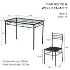 Juego de comedor de 5 piezas negro/plateado, mesa de cristal templado y 4 sillas de PU, capacidad para 4 personas