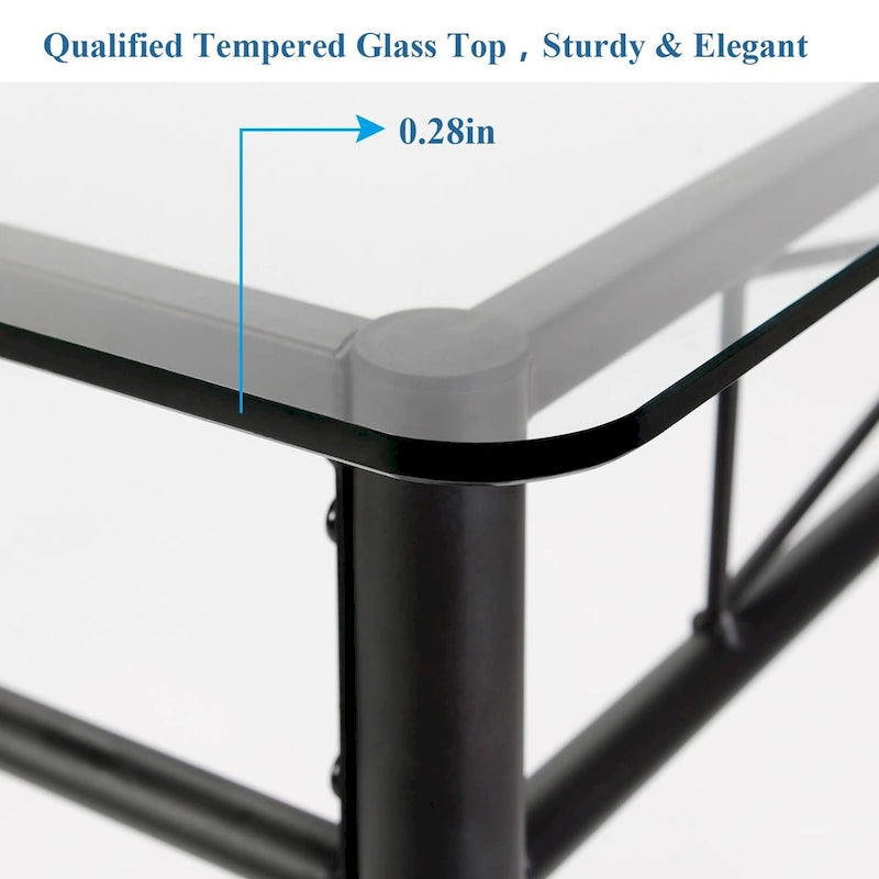 Juego de comedor de 5 piezas negro/plateado, mesa de cristal templado y 4 sillas de PU, capacidad para 4 personas
