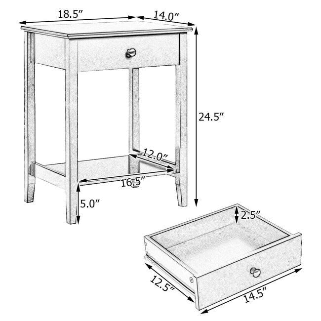 Mesita de Noche de 2 Niveles con Cajón, Blanca / Gris / Marrón — Individual