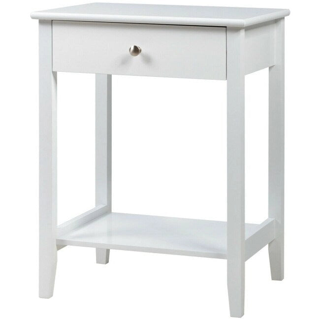 Mesita de Noche de 2 Niveles con Cajón, Blanca / Gris / Marrón — Individual