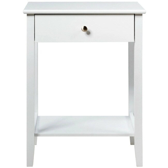 Mesita de Noche de 2 Niveles con Cajón, Blanca / Gris / Marrón — Individual