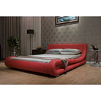 Cama Plataforma de Polipiel Roja con Cabecero Curvo – King, para 1 persona