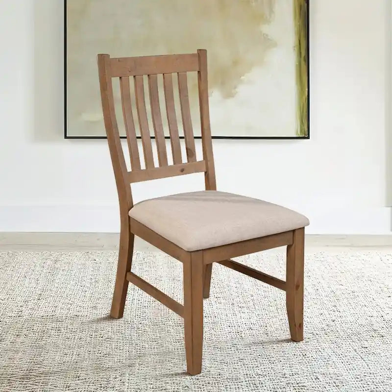 Sillas auxiliares de comedor con respaldo de listones marrón-beige, juego de 2