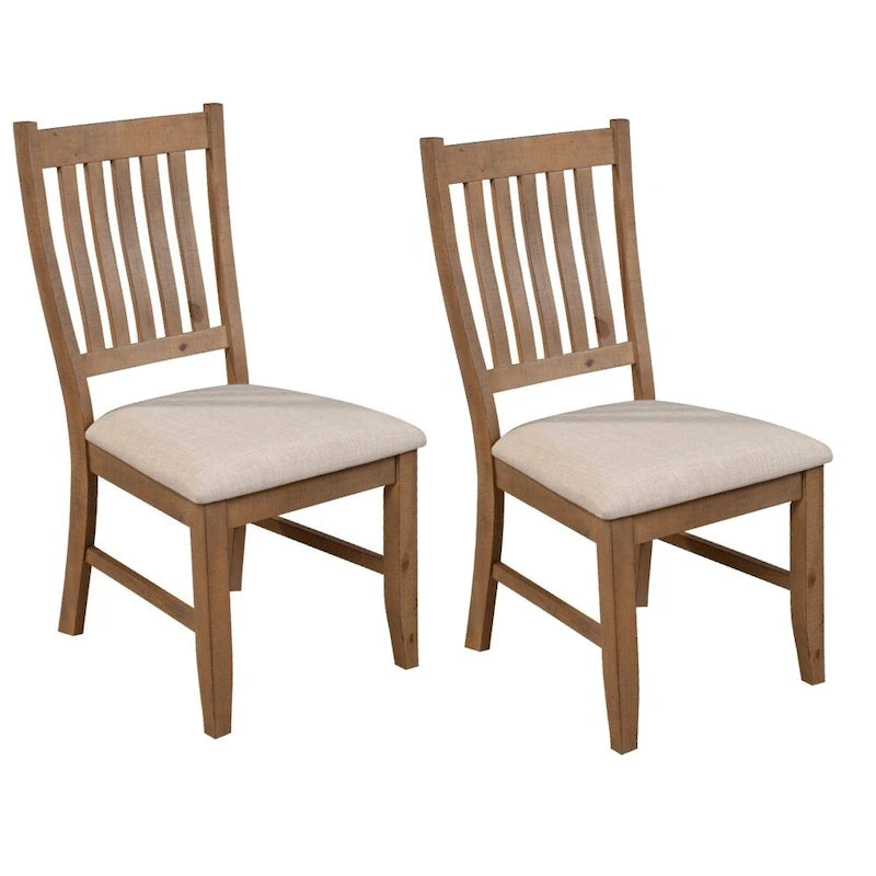 Sillas auxiliares de comedor con respaldo de listones marrón-beige, juego de 2