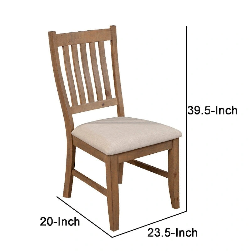 Sillas auxiliares de comedor con respaldo de listones marrón-beige, juego de 2