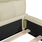 Cama Queen con plataforma tapizada en lino rosa/beige para 2 personas