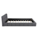 Cama Queen con plataforma tapizada en lino rosa/beige para 2 personas