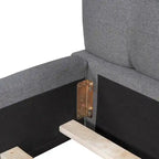 Cama Queen con plataforma tapizada en lino rosa/beige para 2 personas