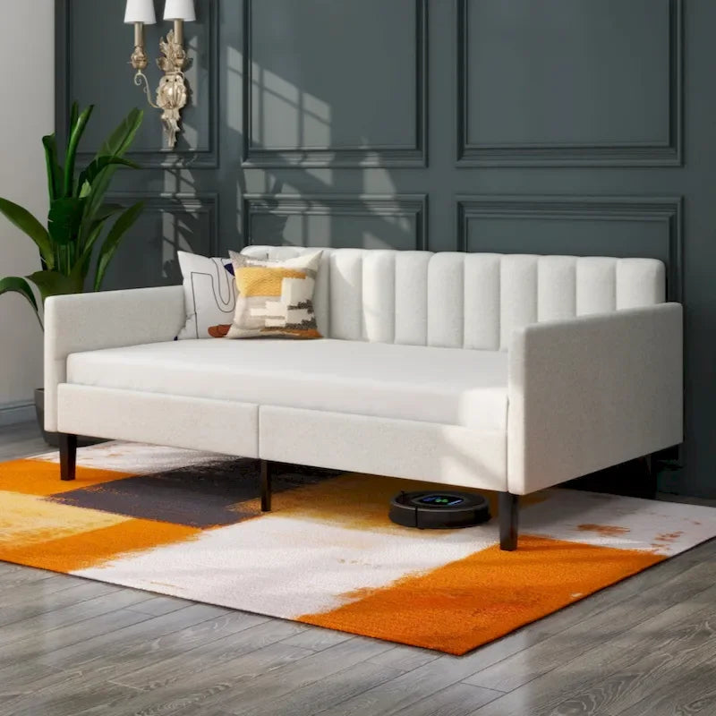 Diván tapizado con respaldo capitoné, tamaño individual