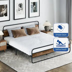 Marco de cama con plataforma de metal Black / Tiger Wood con cabecero de madera, Queen / King, 2 personas
