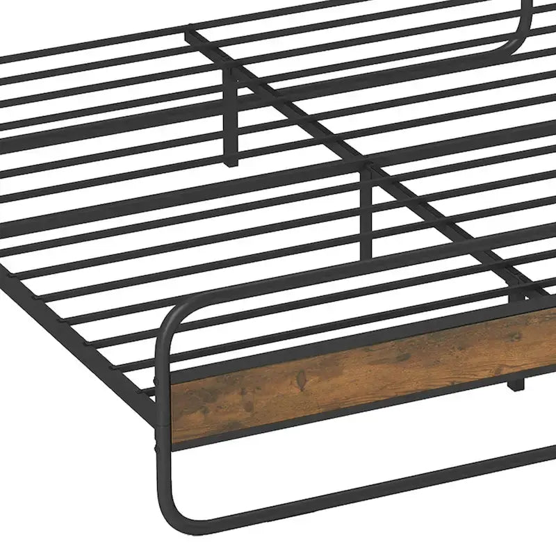 Marco de cama con plataforma de metal Black / Tiger Wood con cabecero de madera, Queen / King, 2 personas