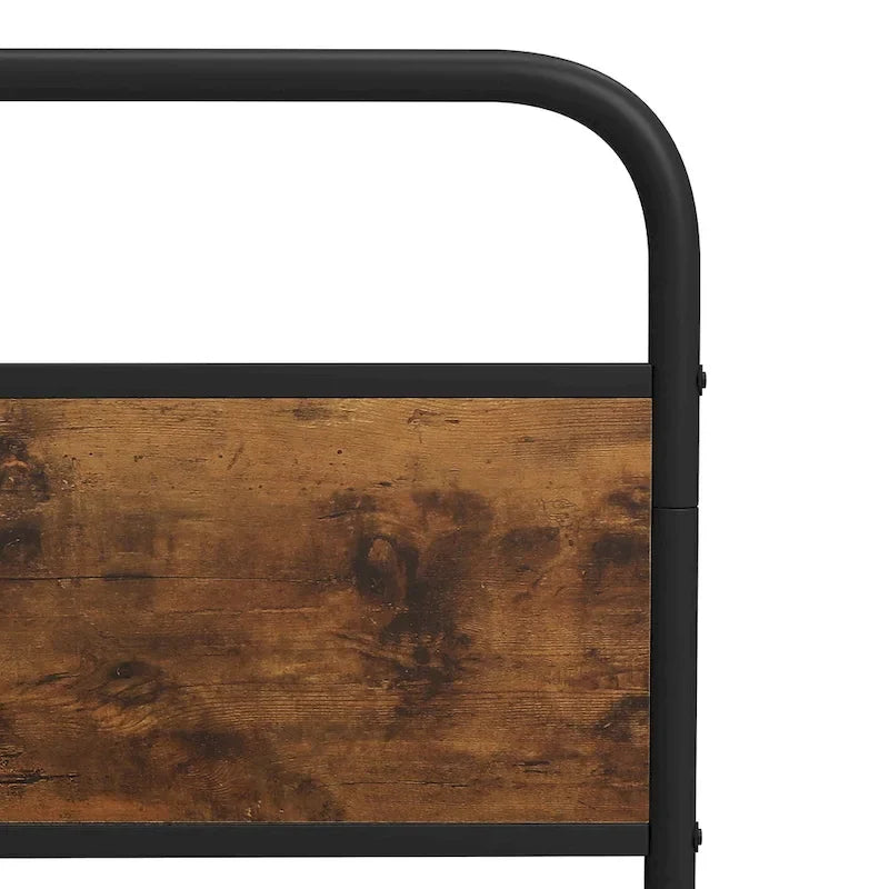 Marco de cama con plataforma de metal Black / Tiger Wood con cabecero de madera, Queen / King, 2 personas