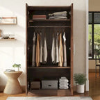 Armario ropero de madera marrón de 2 puertas con 3 estantes