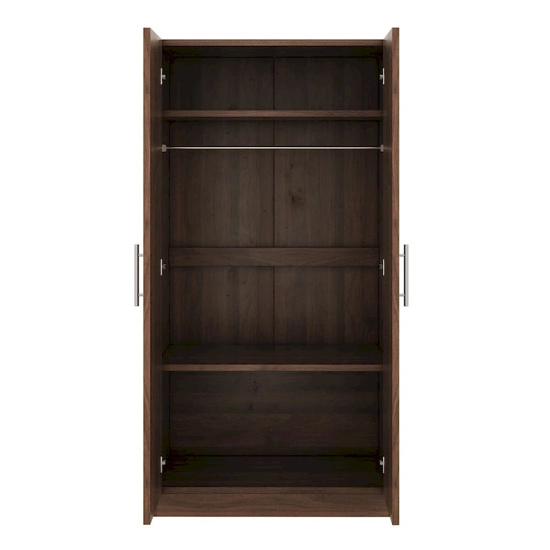 Armario ropero de madera marrón de 2 puertas con 3 estantes