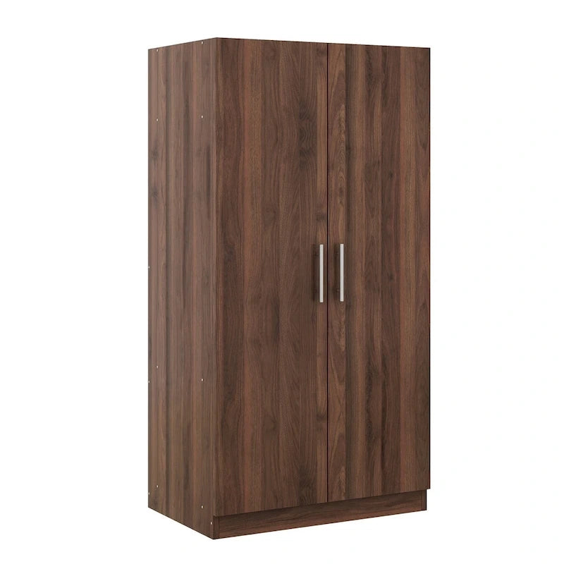 Armario ropero de madera marrón de 2 puertas con 3 estantes