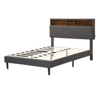 Cama de almacenamiento tapizada gris/beige con puertos USB, individual/matrimonial, 1-2 personas