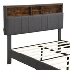 Cama de almacenamiento tapizada gris/beige con puertos USB, individual/matrimonial, 1-2 personas
