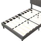 Cama de almacenamiento tapizada gris/beige con puertos USB, individual/matrimonial, 1-2 personas