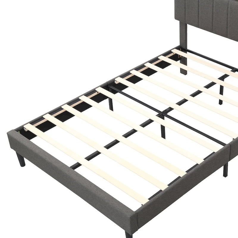 Cama de almacenamiento tapizada gris/beige con puertos USB, individual/matrimonial, 1-2 personas
