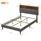 Cama de almacenamiento tapizada gris/beige con puertos USB, individual/matrimonial, 1-2 personas