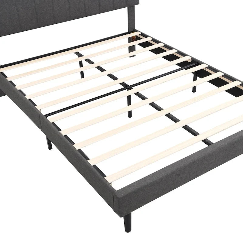 Cama de almacenamiento tapizada gris/beige con puertos USB, individual/matrimonial, 1-2 personas
