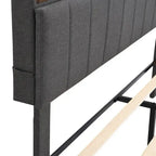 Cama de almacenamiento tapizada gris/beige con puertos USB, individual/matrimonial, 1-2 personas