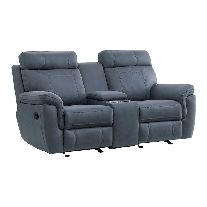 Sofá reclinable biplaza manual de microfibra azul