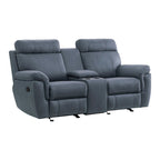 Sofá reclinable biplaza manual de microfibra azul