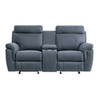Sofá reclinable biplaza manual de microfibra azul