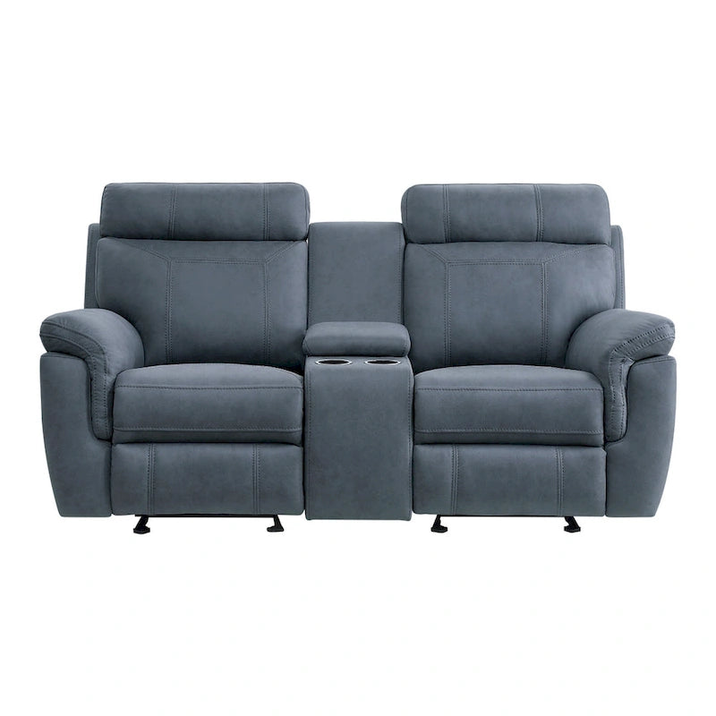 Sofá reclinable biplaza manual de microfibra azul