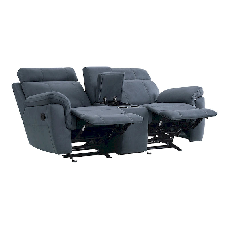 Sofá reclinable biplaza manual de microfibra azul