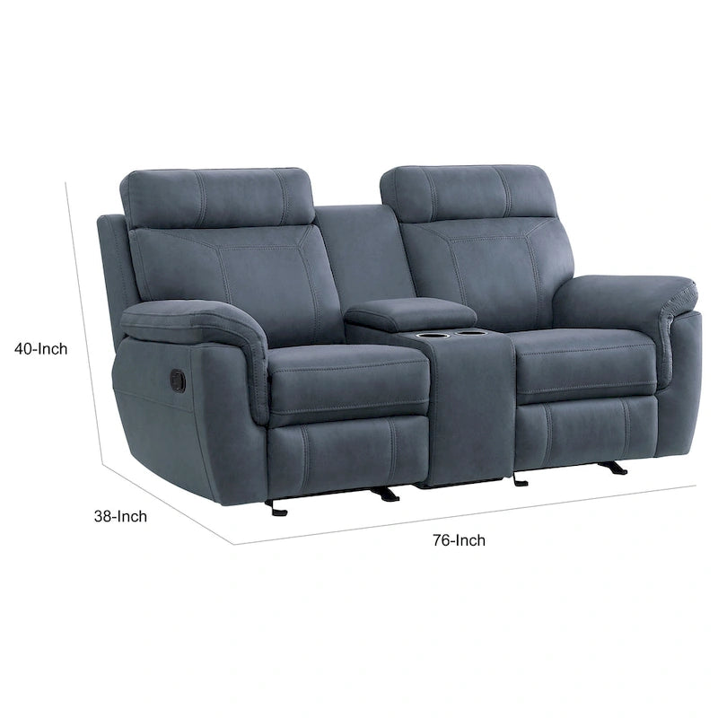 Sofá reclinable biplaza manual de microfibra azul