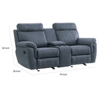 Sofá reclinable biplaza manual de microfibra azul