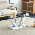 Mesa de centro de vidrio templado plateado con patas con diseño de mármol, 1-2 personas