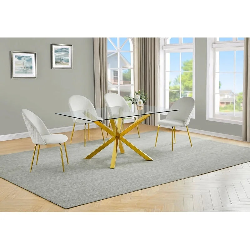 Juego de comedor de 5 piezas para 4 personas de terciopelo y piel sintética color crema/blanco/gris oscuro