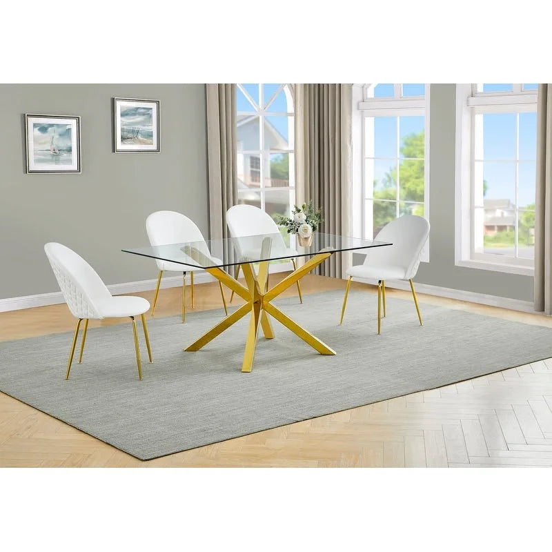 Juego de comedor de 5 piezas para 4 personas de terciopelo y piel sintética color crema/blanco/gris oscuro