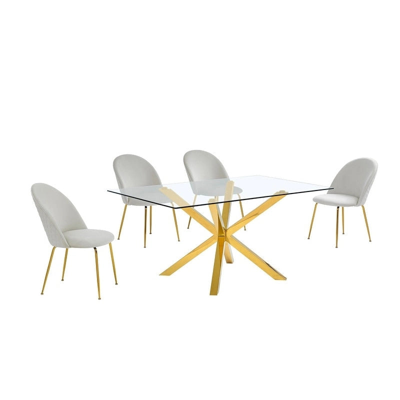 Juego de comedor de 5 piezas para 4 personas de terciopelo y piel sintética color crema/blanco/gris oscuro