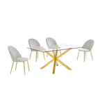 Juego de comedor de 5 piezas para 4 personas de terciopelo y piel sintética color crema/blanco/gris oscuro