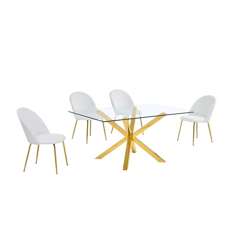 Juego de comedor de 5 piezas para 4 personas de terciopelo y piel sintética color crema/blanco/gris oscuro