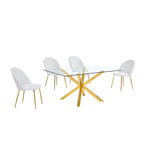 Juego de comedor de 5 piezas para 4 personas de terciopelo y piel sintética color crema/blanco/gris oscuro