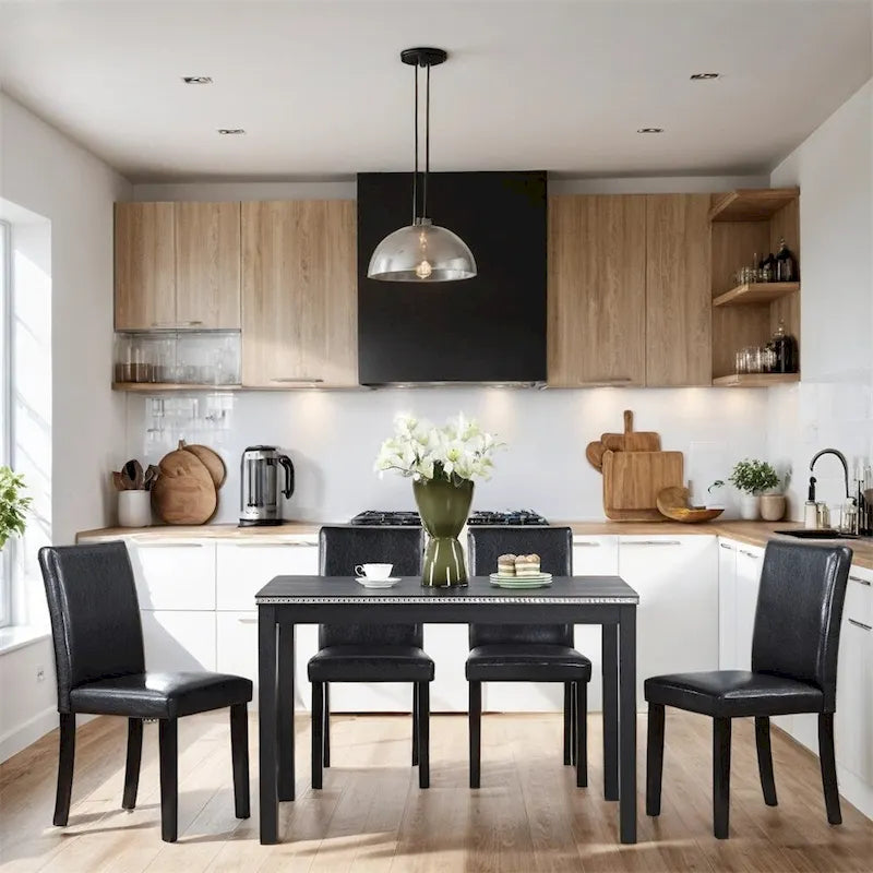 Juego de comedor de 5 piezas para 4 personas en gris, blanco y negro