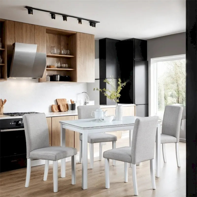 Juego de comedor de 5 piezas para 4 personas en gris, blanco y negro