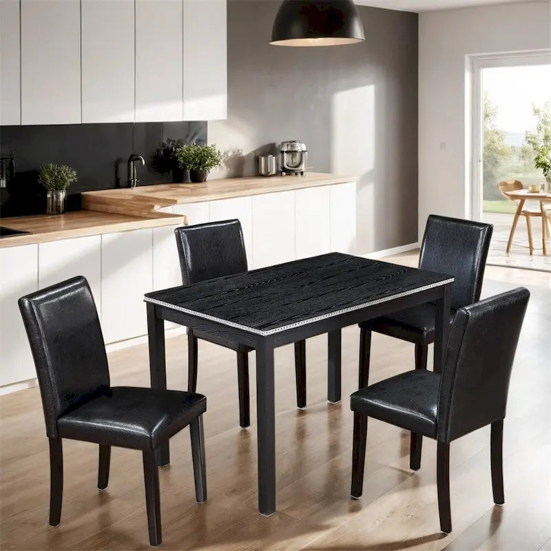 Juego de comedor de 5 piezas para 4 personas en gris, blanco y negro