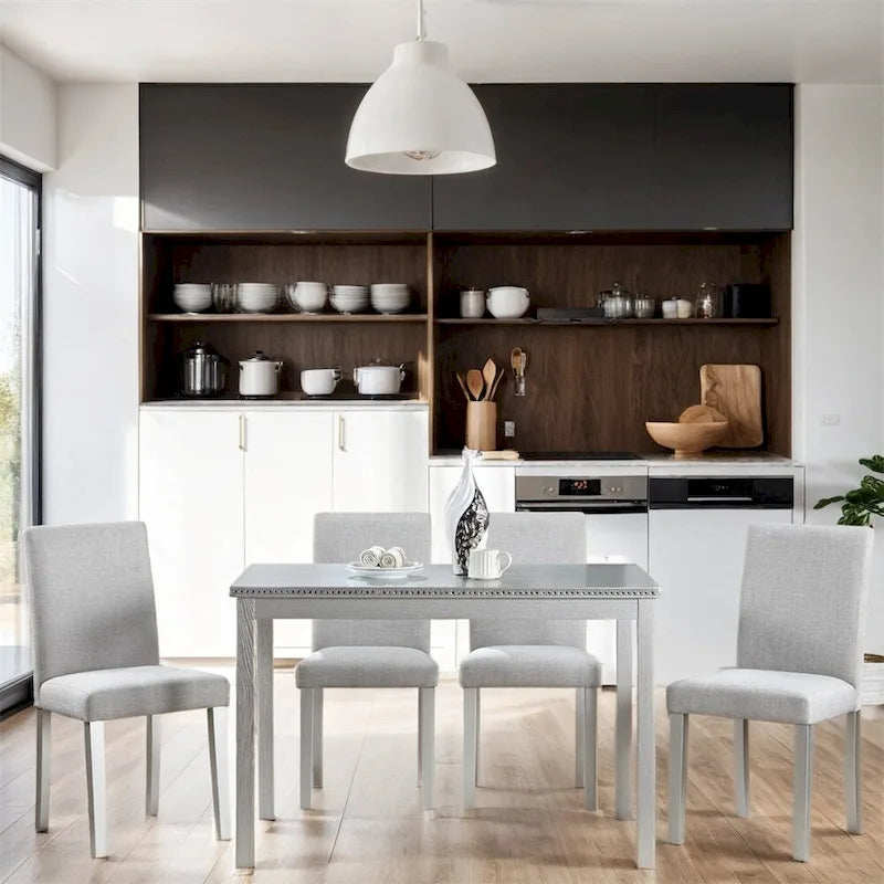 Juego de comedor de 5 piezas para 4 personas en gris, blanco y negro