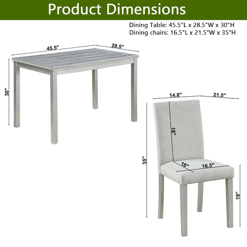 Juego de comedor de 5 piezas para 4 personas en gris, blanco y negro