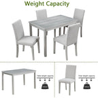 Juego de comedor de 5 piezas para 4 personas en gris, blanco y negro